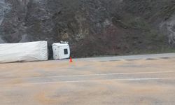 Suşehri'nde devrilen kamyonun sürücüsü yaralandı