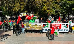 Çankırı'da bisikletliler Gazze'ye destek için pedal çevirdi