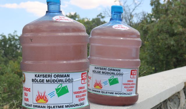 Yozgat'ta orman yollarına yangınlara karşı tedbir amaçlı su dolu damacanalar bırakıldı