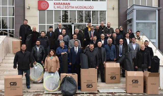 Karaman'da okullara spor malzemesi desteği
